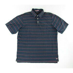Vineyard Vines Mens Polo Shirt M Blue Red Striped Pima Cotton
